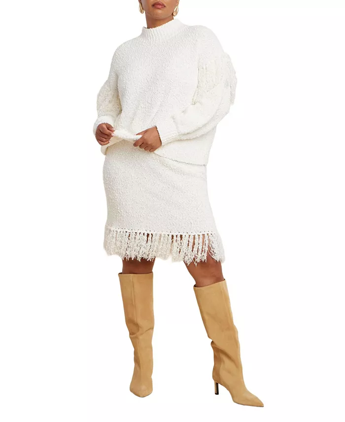 

Женский плюс сайз свитер-мини-юбка с петлястой бахромой Eloquii, загар/бежевый