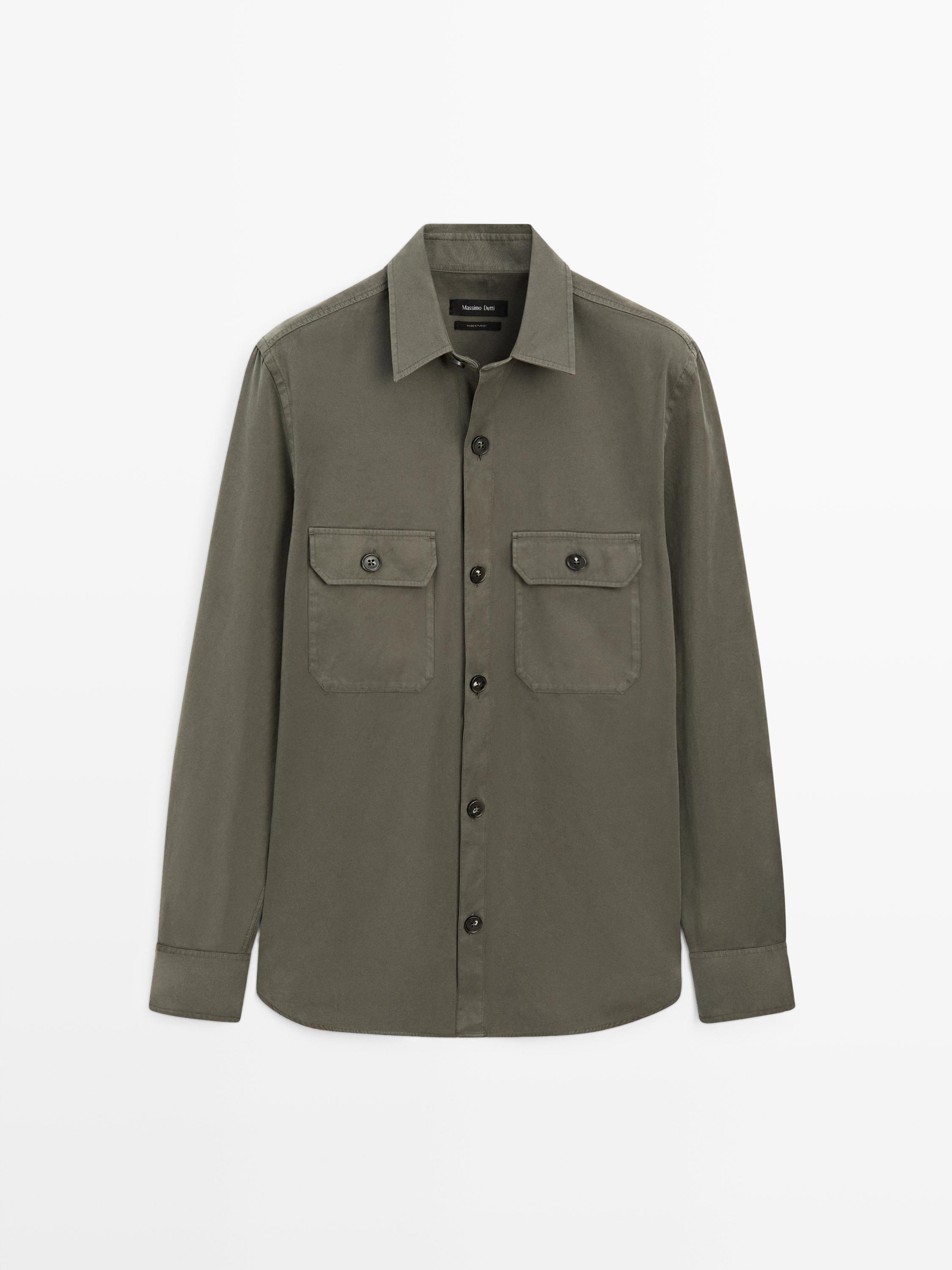 Хлопковая куртка-рубашка с карманами Massimo Dutti, green — фото 2