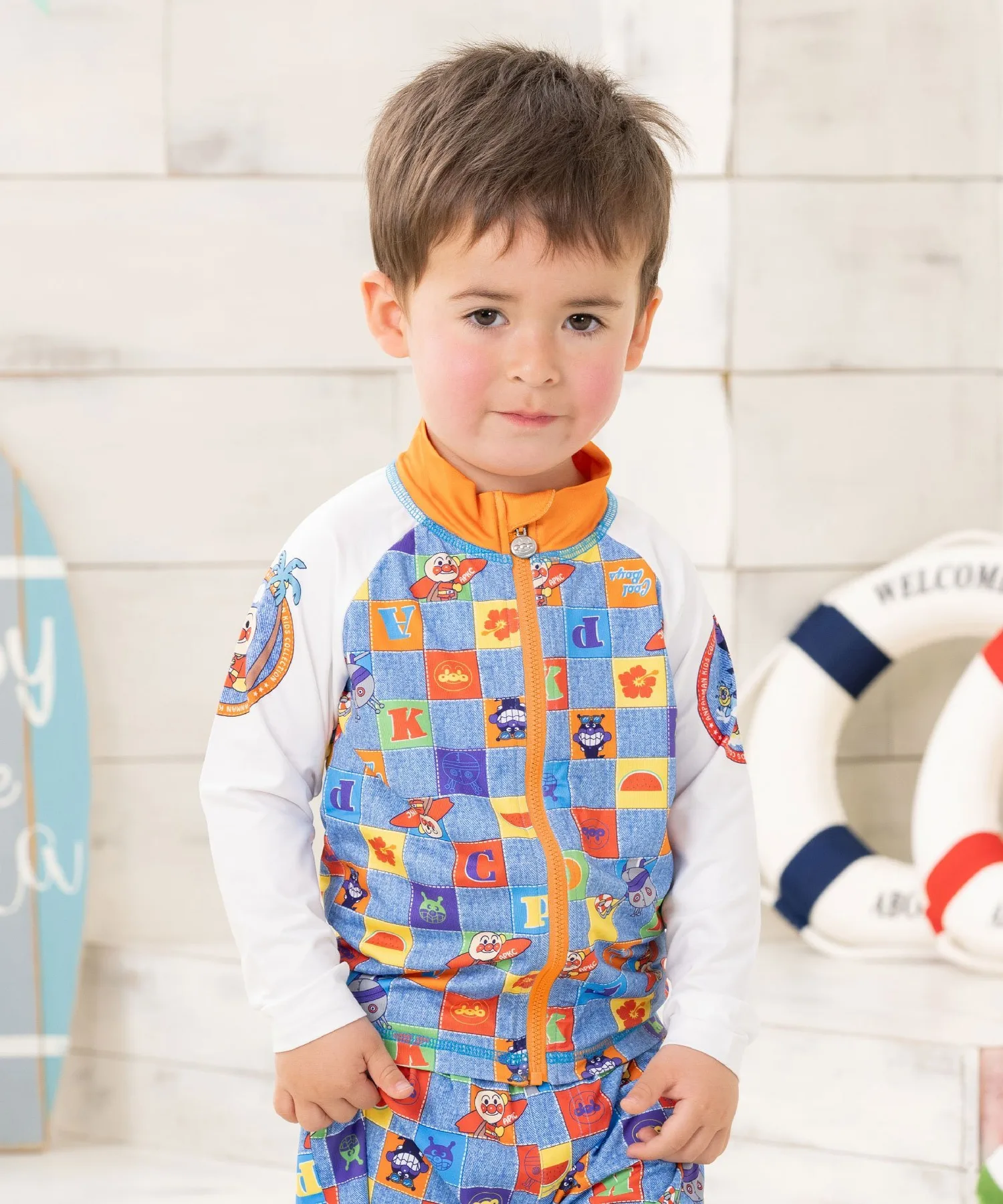 Детская коллекция ANPANMAN / (K) Джинсовая футболка-рашгард в клетку Anpanman Kids Collection, blue