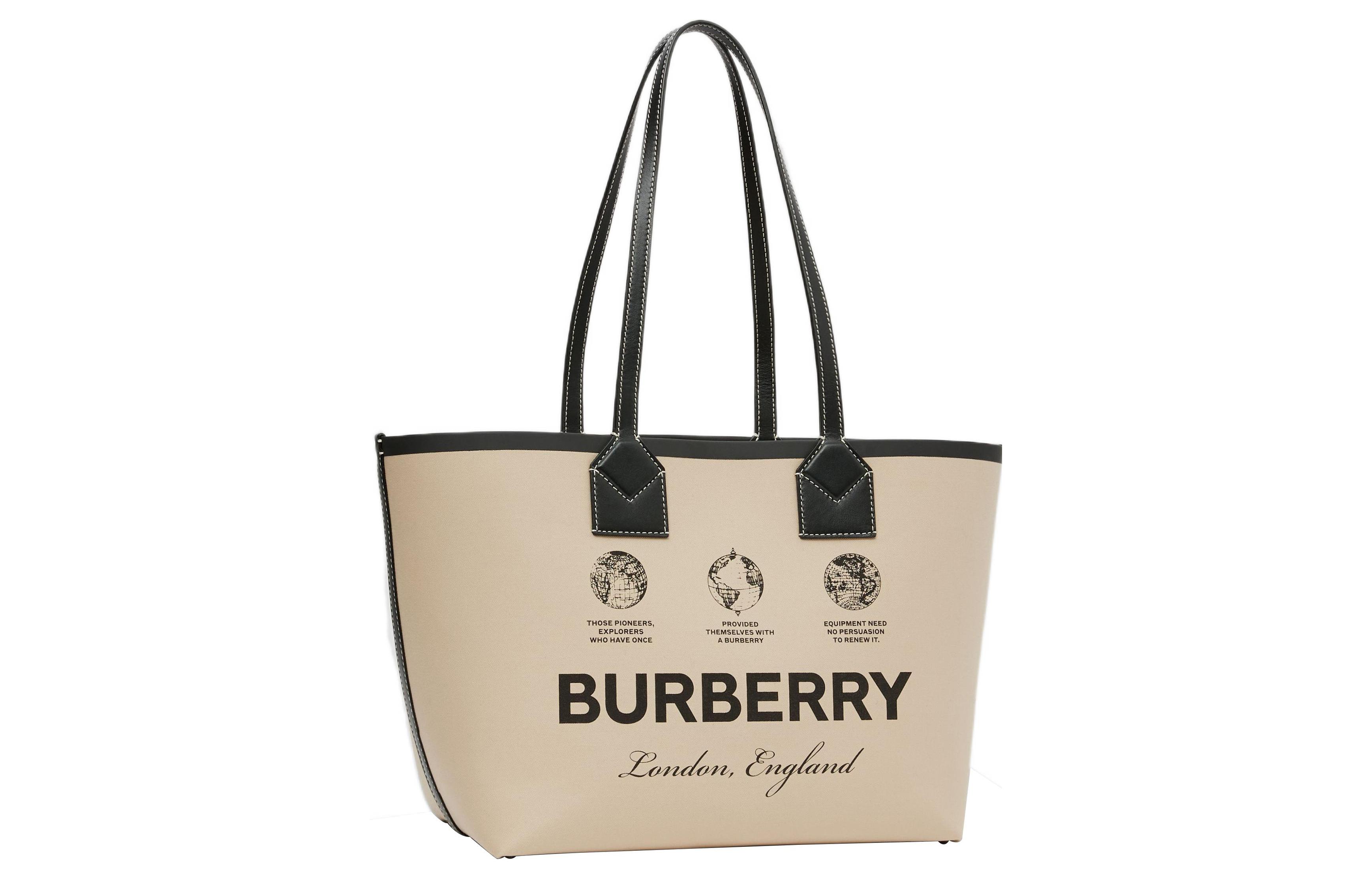 Женская хлопковая сумка-шоппер Burberry цвета хаки с кожаными деталями — фото 3