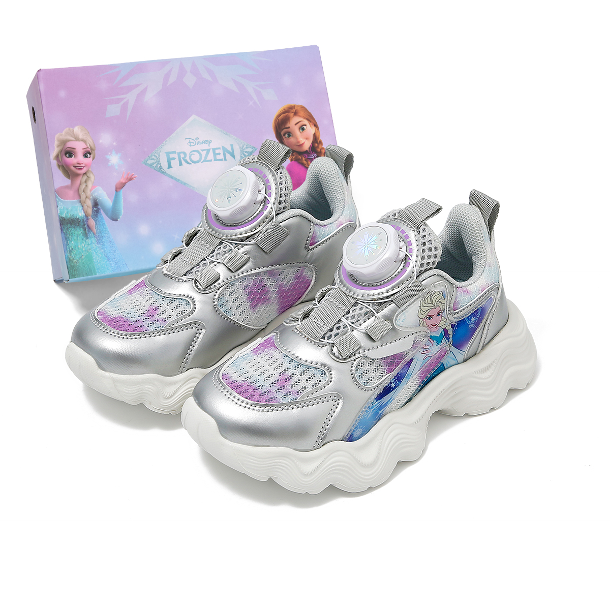 Кроссовки серии Frozen Series с противоскользящей подошвой, амортизирующие, износостойкие, дышащие, с низким верхом, для повседневной носки, для детей Disney, белый/серебряный — фото 2