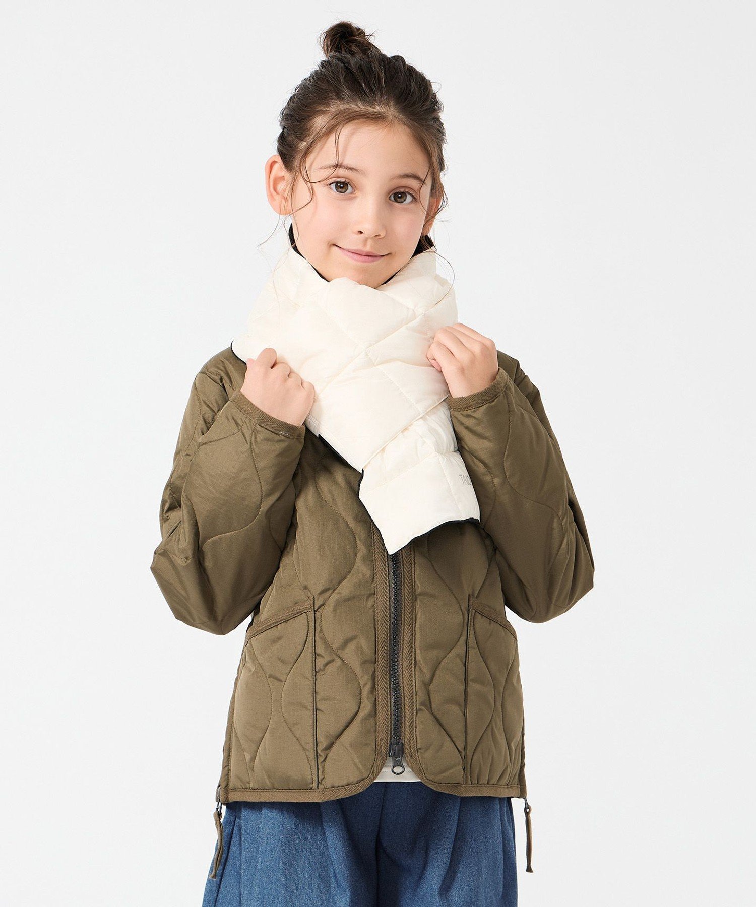 Пуховая куртка TAION Military Zip V-Neck (унисекс) (размеры 120-150 см) Unfilo, Dark Olive [054] — фото 3