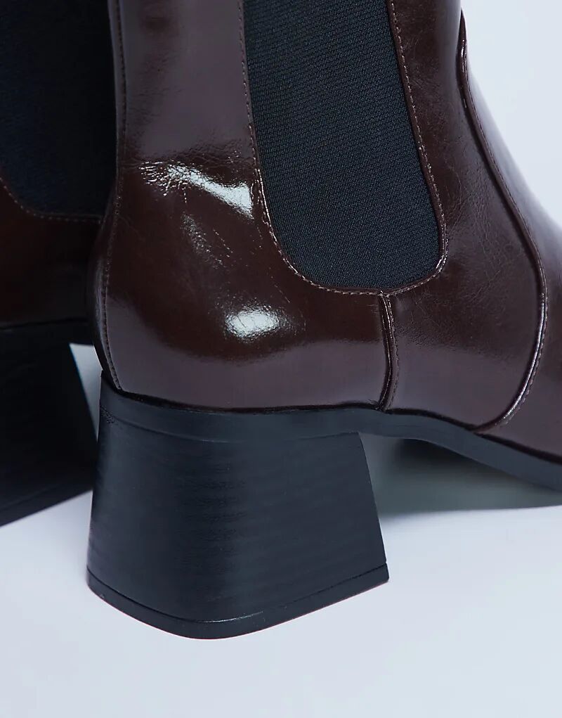 Ботинки челси на блочном каблуке Topshop Myra шоколадного цвета — фото 4