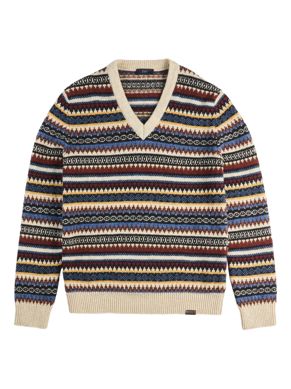 

Жаккардовый свитер с V-образным вырезом Fay, бежевый