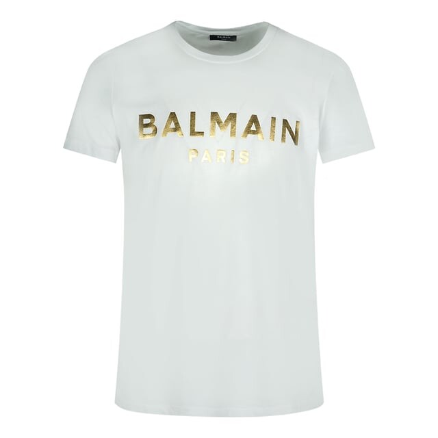 

Футболка с золотым логотипом бренда Paris Balmain, белый