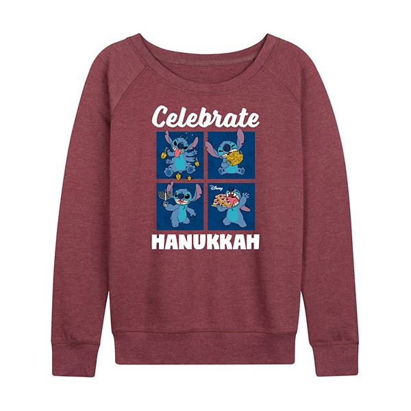 

Женская футболка Lilo & Stitch Celebrate Hanukkah с длинным рукавом из френч терри Disney, Heather Maroon