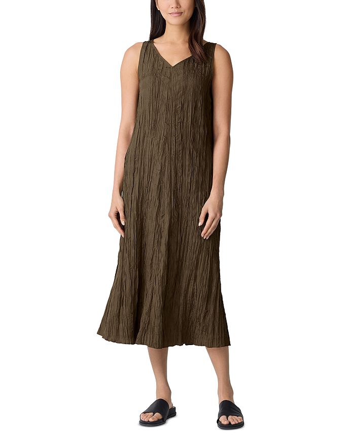 

Платье миди из жатого шелка Eileen Fisher, коричневый