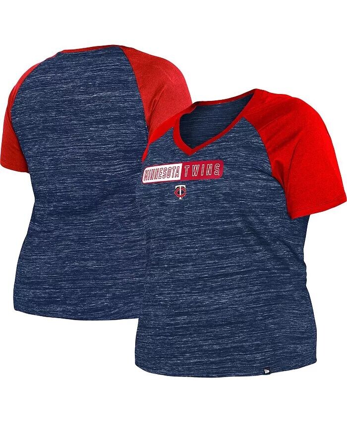 

Женская темно-синяя футболка размера плюс Minnesota Twins Space Dye реглан с v-образным вырезом New Era