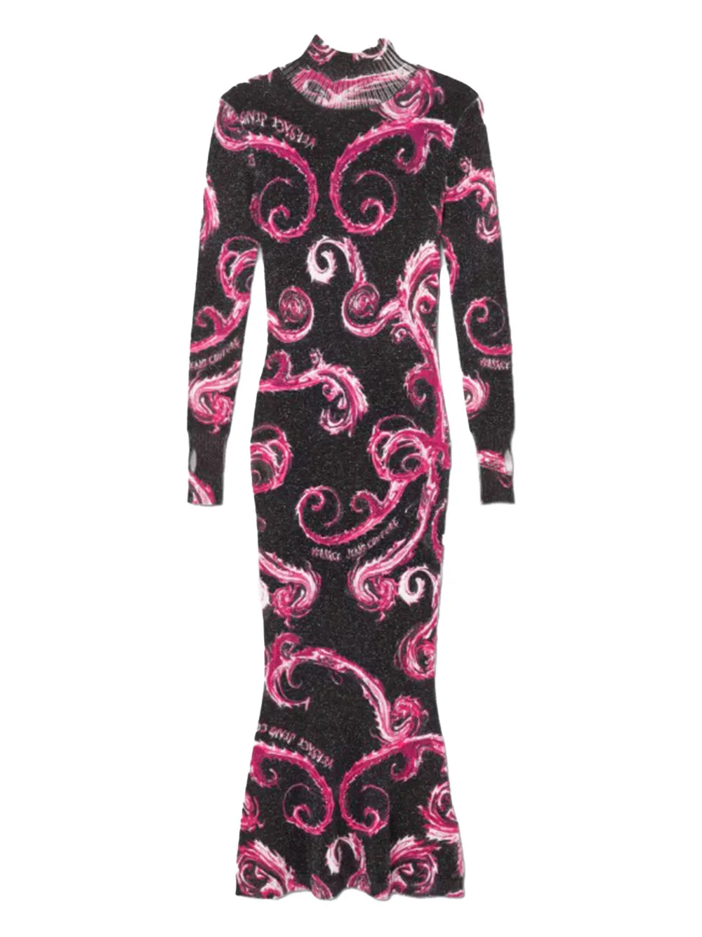 

Платье миди с высоким воротником и принтом Versace Jeans Couture, черный