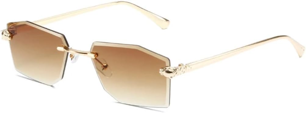 

Солнцезащитные очки с защитой UV400 | Без оправы в стиле панк с металлическими шарнирами | Для женщин и мужчин | Для занятий спортом на открытом воздухе и вождения DSVIGF, Gold-brown