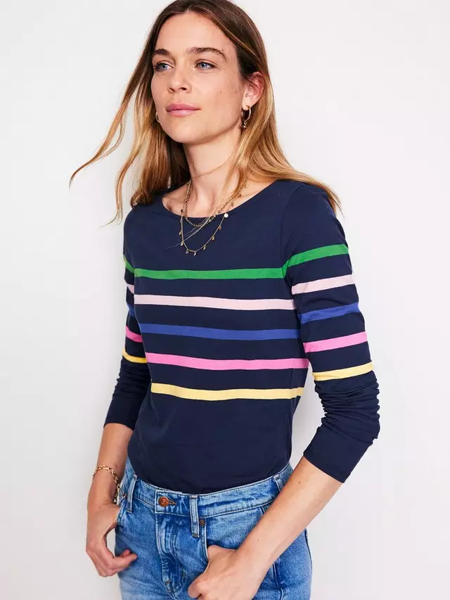 

Топ Boden Ella Stripe Long Sleeve, цвет navy/multi