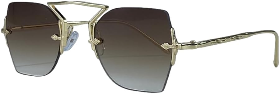 

Винтажные солнцезащитные очки в металлической оправе без оправы для женщин, роскошные классические очки в стиле стимпанк с многоугольными линзами, модные солнцезащитные очки для улицы UUPTTPL, C3doublebrown