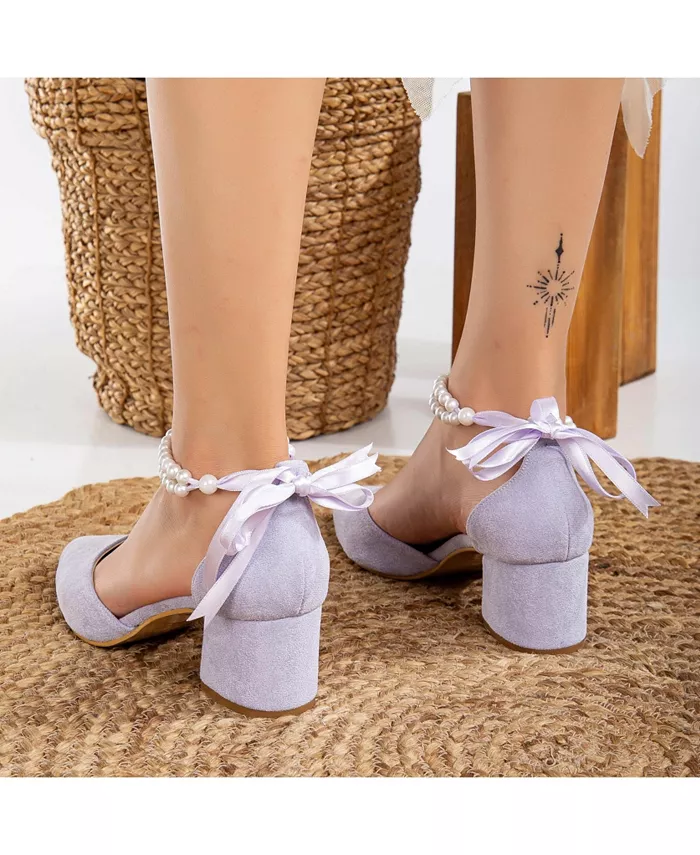 Туфли Miranda на низком каблуке с жемчугом Forever & Always Shoes, фиолетовый — фото 3