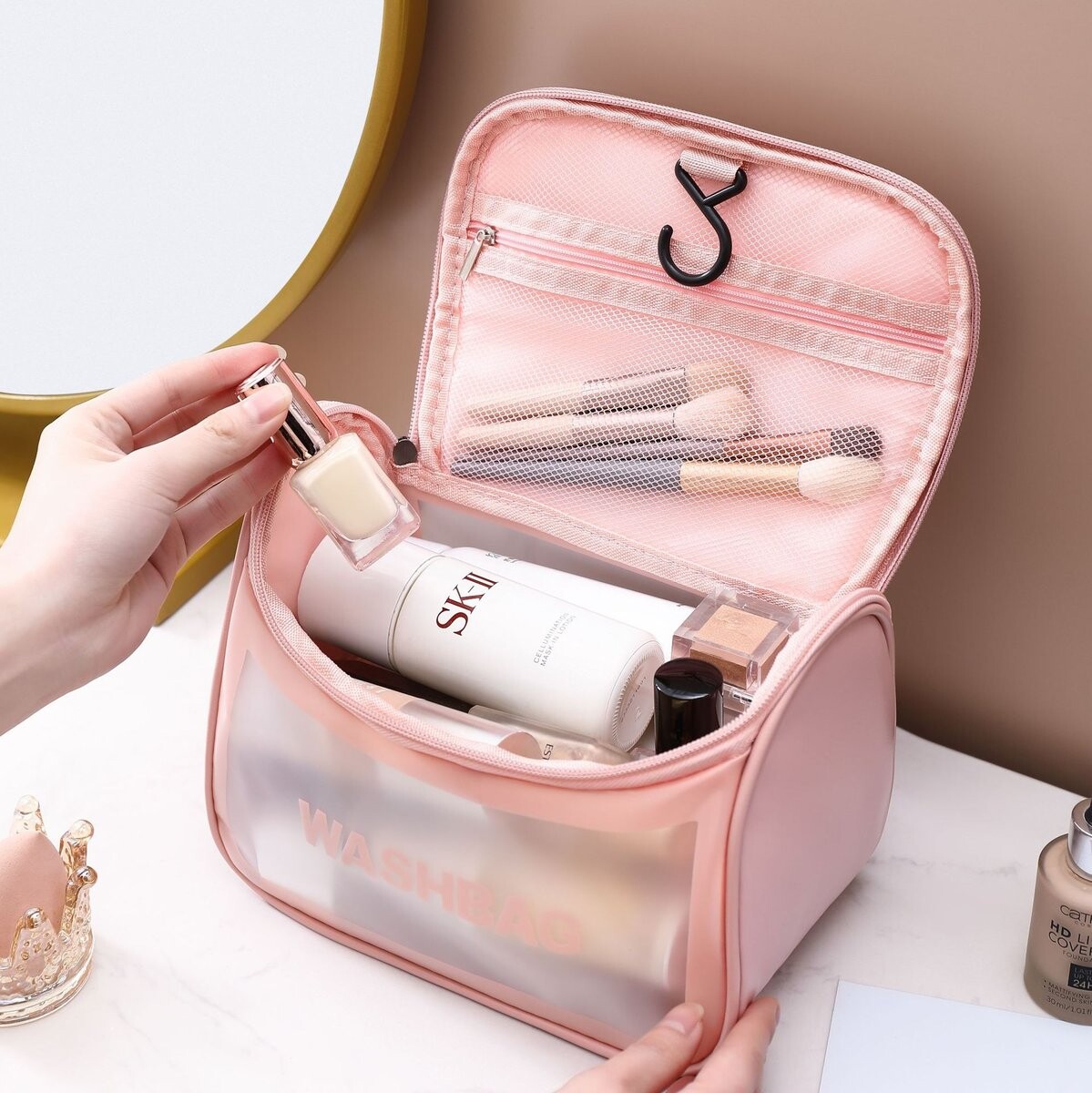 Прозрачная косметичка WASHBAG, розовая R2 R70 — фото 3