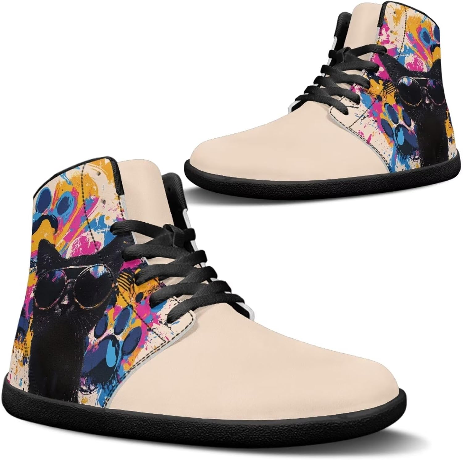 

Мужские модные кроссовки Jeiento, минималистичные обувь с нулевым перепадом подошвы, прогулочные обувь с широкой передней частью, ботинки, обувь с изображением кошек и животных, черный