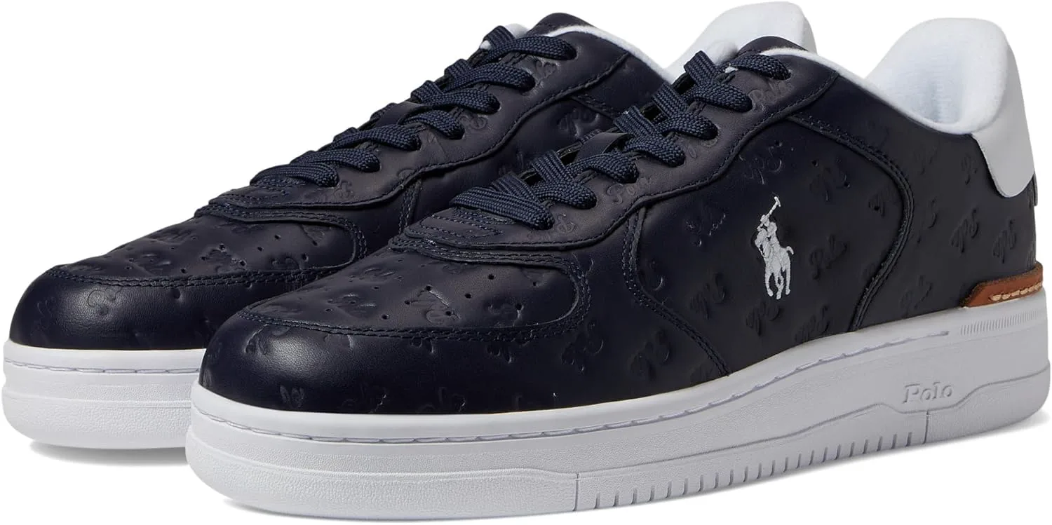 Мужские кожаные кроссовки Polo Ralph Lauren Masters Court с логотипом, темно-синий — фото 3