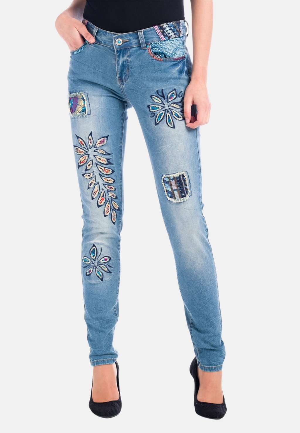 

Джинсы облегающего кроя EMBROIDERED FLOWERS Koroshi, синий