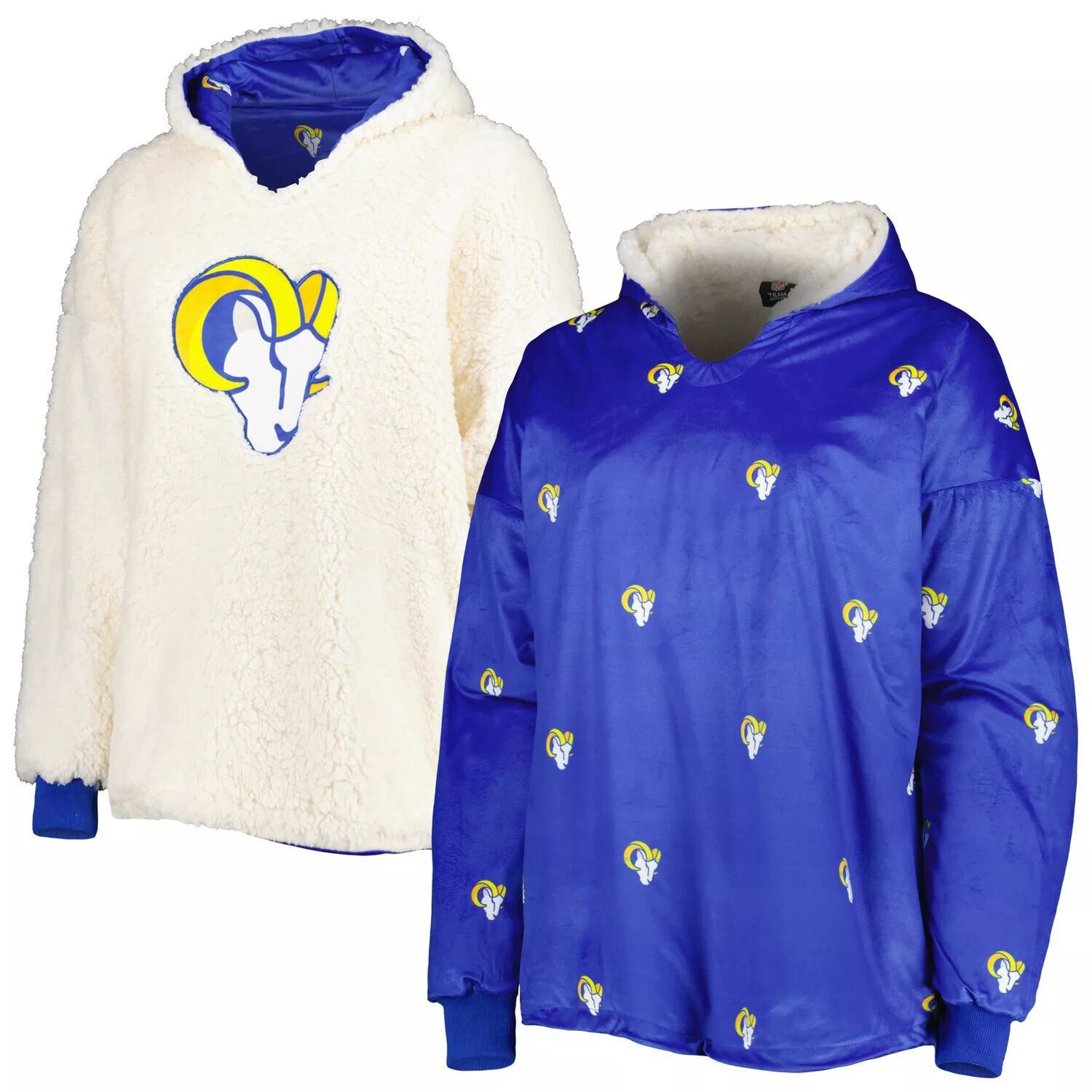 

Женская двусторонняя толстовка с принтом FOCO Royal/White Los Angeles Rams с повторяющимся принтом