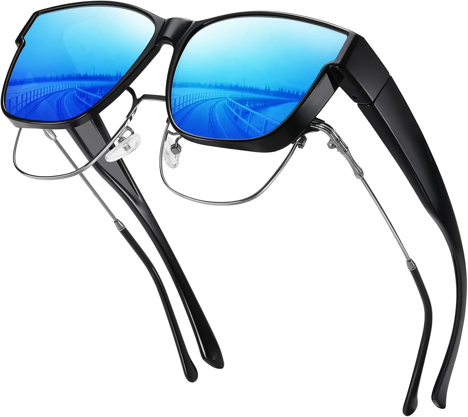 

Поляризованные солнцезащитные очки Wzerry, надеваемые поверх очков, с обтекаемой формой, для мужчин и женщин, с защитой от УФ-излучения UV400, Black Frame Blue Lens