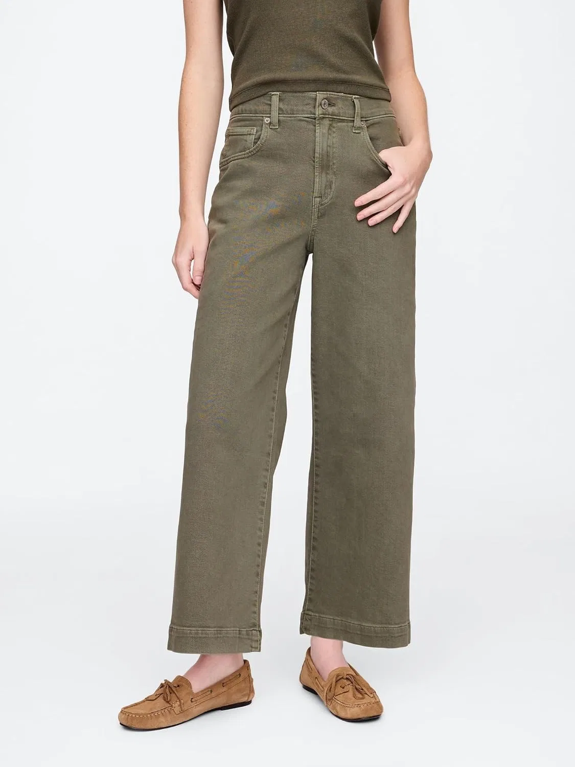 Джинсы Wide Leg Cropped GAP, Mesculen Green — фото 2