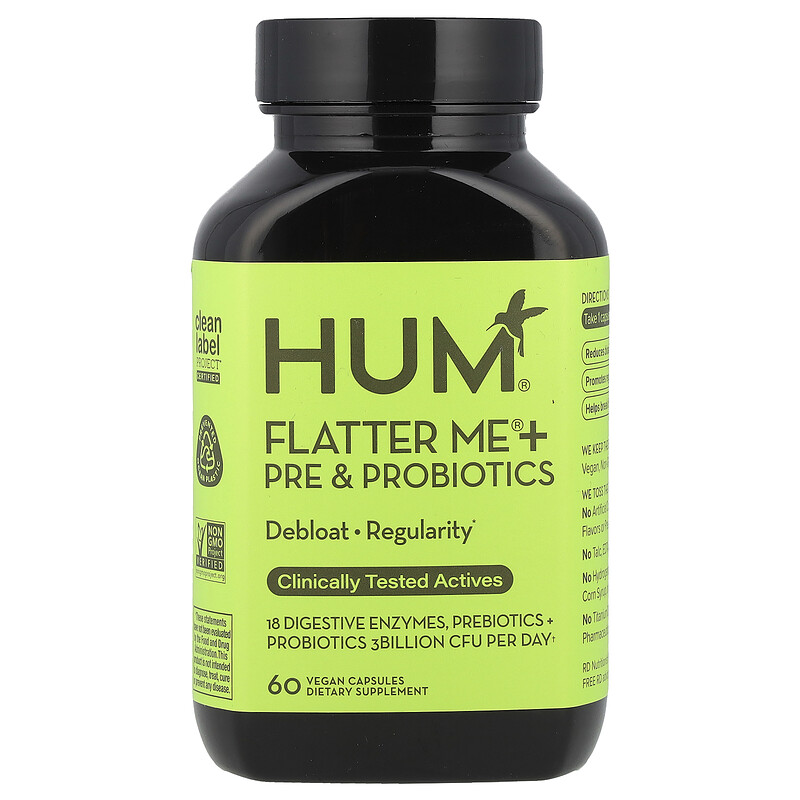 

HUM Nutrition, Flatter Me + пре и пробиотики, 60 веганских капсул