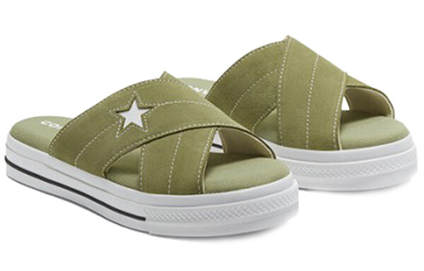 Тапочки one star slip sandal thick sole retro low top sports slippers Converse, зеленый — фото 4