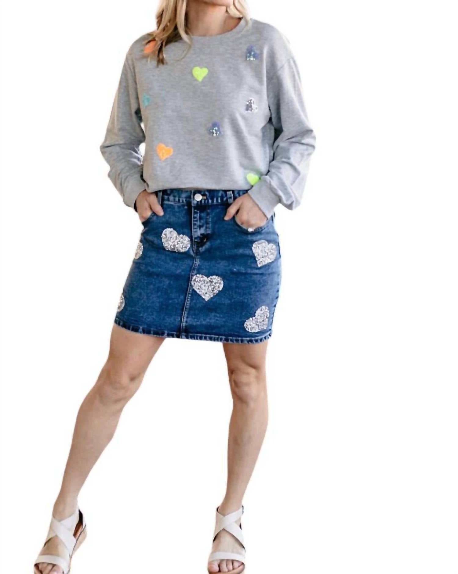 

Толстовка-пуловер Amanda Sequined Hearts серого цвета Main Strip