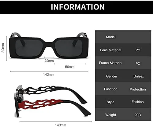 

Солнцезащитные очки в прямоугольной оправе с вырезанным рисунком в виде пламени, винтажные очки для женщин и мужчин, защита от УФ-излучения UV400 MTZJH, One Color
