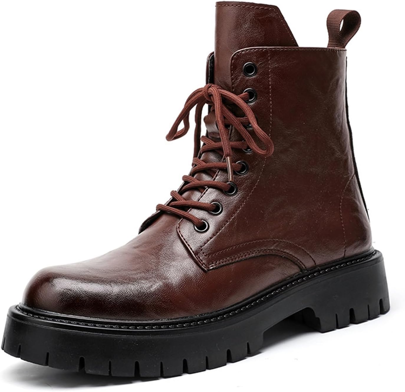 

Мужские ботинки Chukka на шнуровке с модной боковой молнией, байкерские ботинки, кожаная подошва на платформе с рельефным протектором, удобный носок, панк-стиль, ботинки до щиколотки для улицы и боя Generic, коричневый