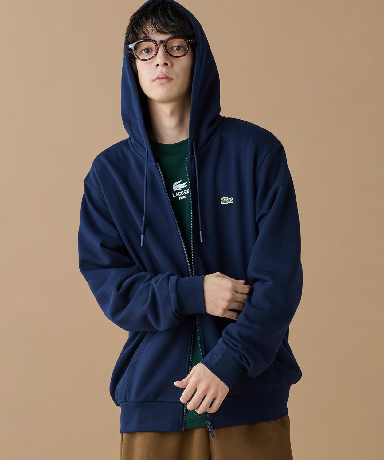 Мужская толстовка Lacoste (официальная) Essential на молнии с капюшоном, темно-синий — фото 3