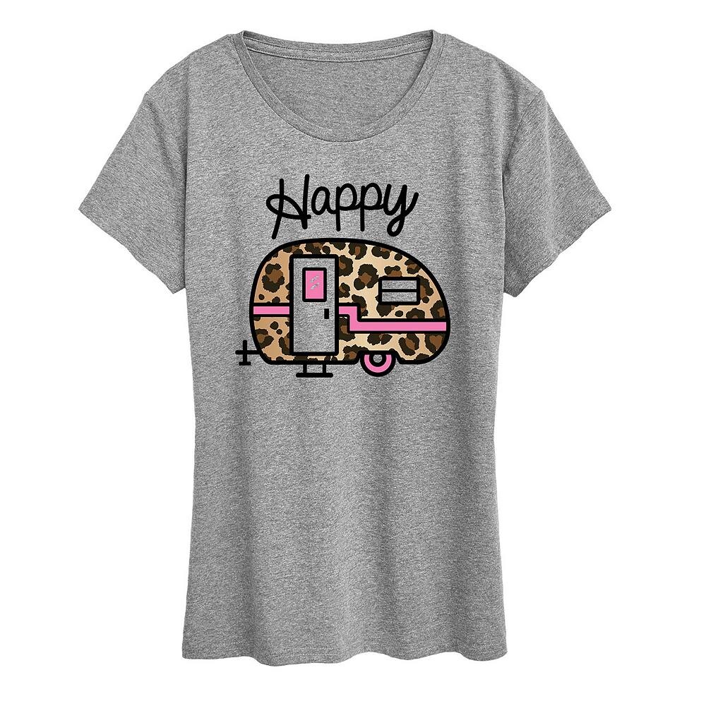 

Женская футболка Happy с леопардовым принтом и рисунком Camper, цвет Heather Gray