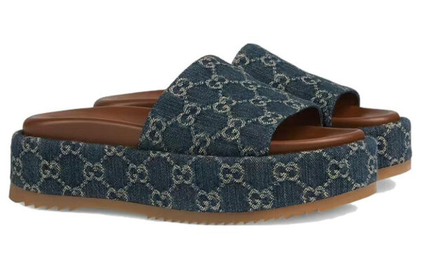 Сандалии angelina platform 55 mm sandal 'jacquard denim' Gucci, синий — фото 3