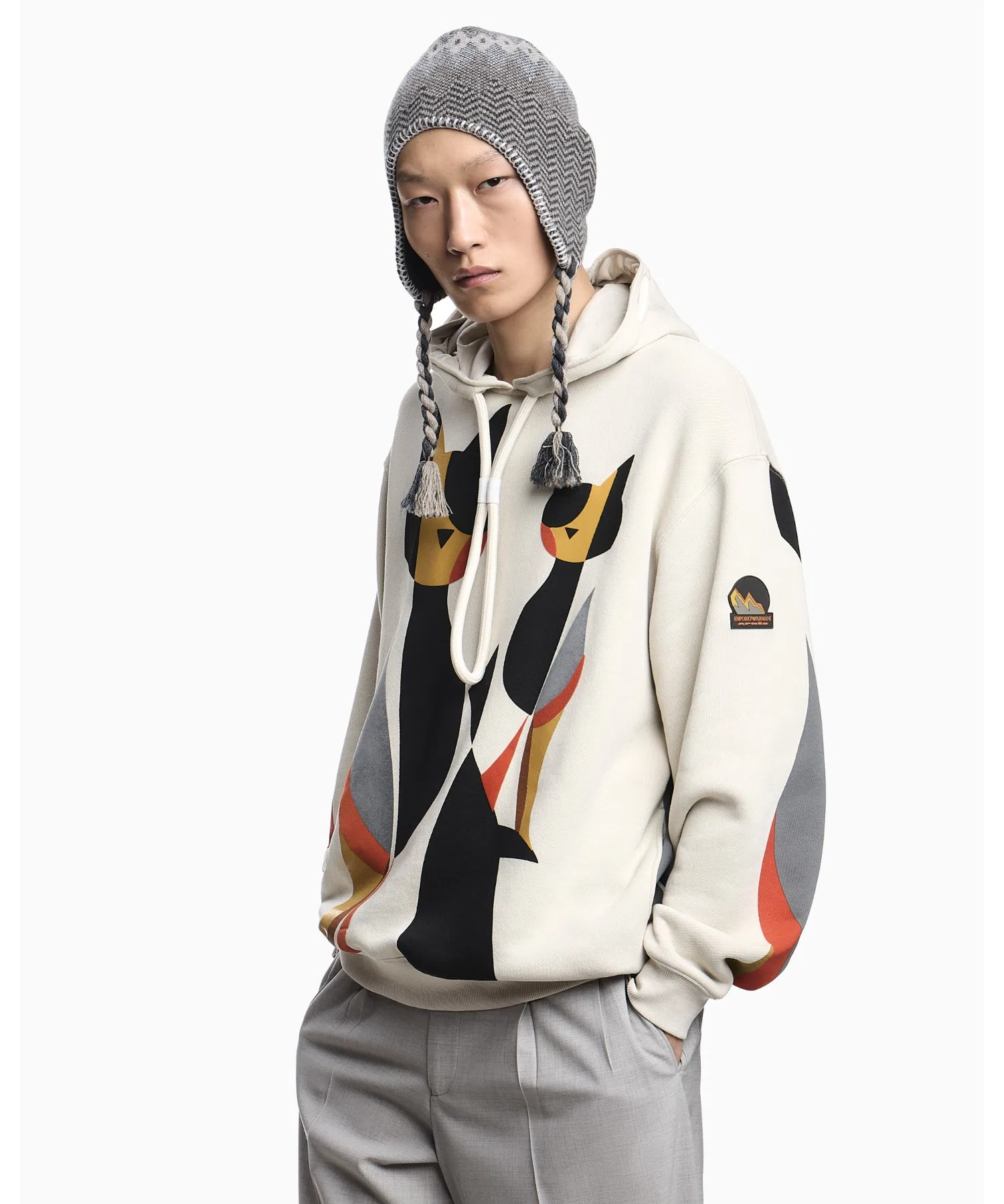 [Emporio Armani] Толстовка Apres с капюшоном, трикотажная, с кошачьим мотивом
