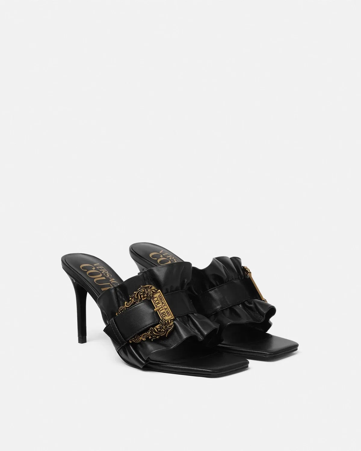 Бархатные мюли Emily с барочным ремешком VERSACE, черный — фото 2