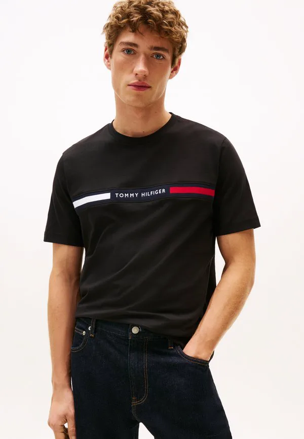 Футболка с вышитым логотипом, базовая футболка Tommy Hilfiger, Black