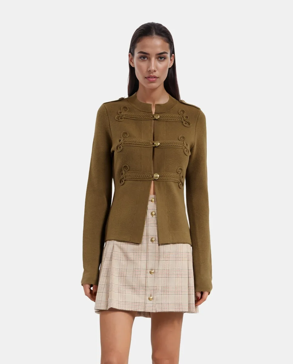 

Женский кардиган с воротником Мао и косами The Kooples, хаки