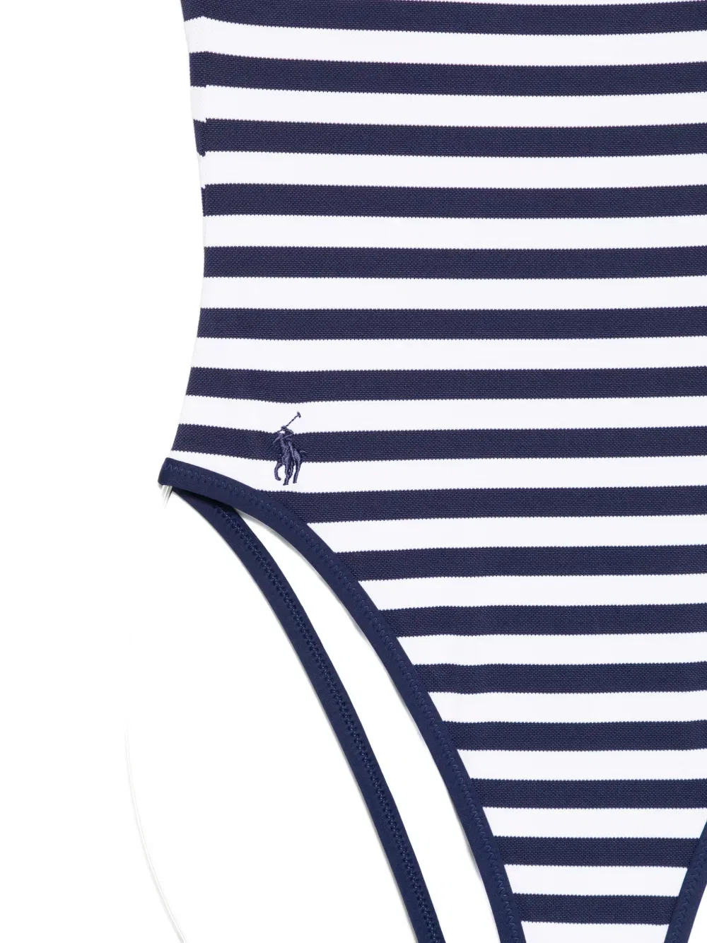 Купальник в полоску с вырезом-лодочкой Polo Ralph Lauren, синий — фото 3