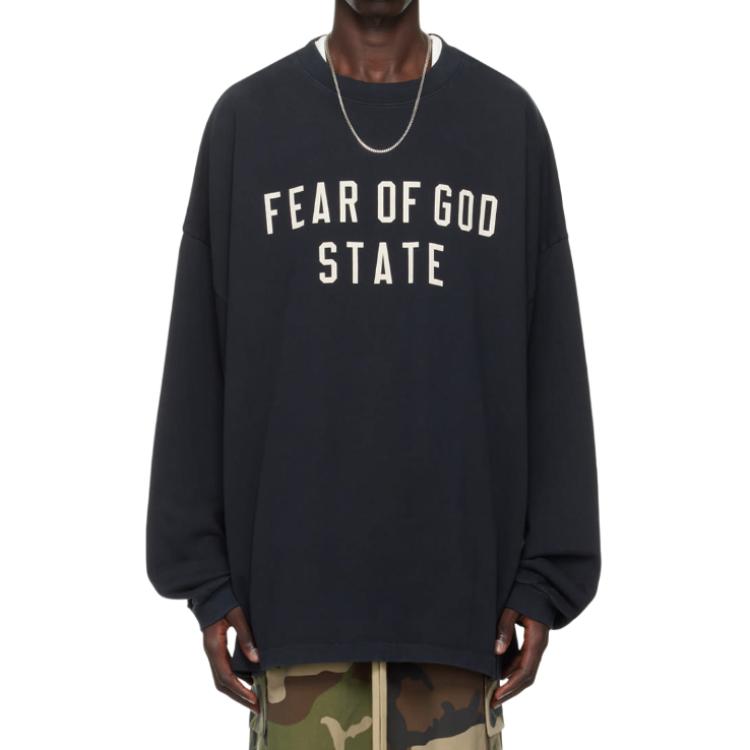 Тяжелая футболка с длинным рукавом Fear Of God Essentials, Обсидиановый черный/Черный — фото 4