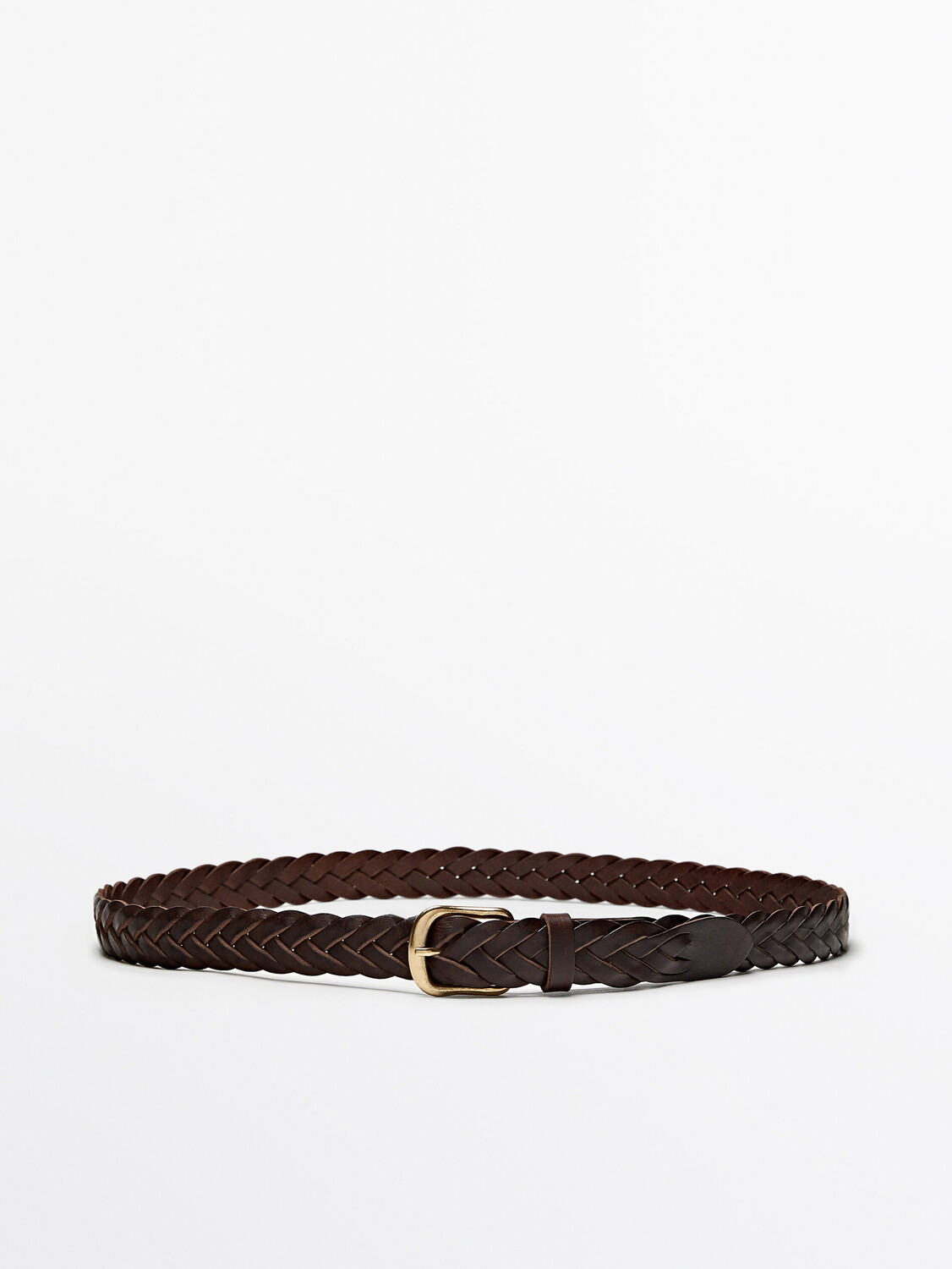 

Плетеный кожаный ремень Massimo Dutti, коричневый