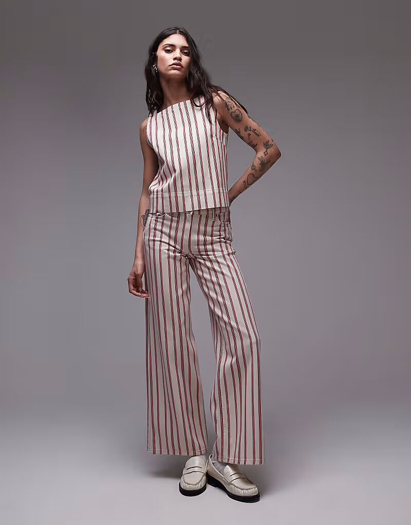 

Широкие джинсы Topshop средней посадки в красную полоску