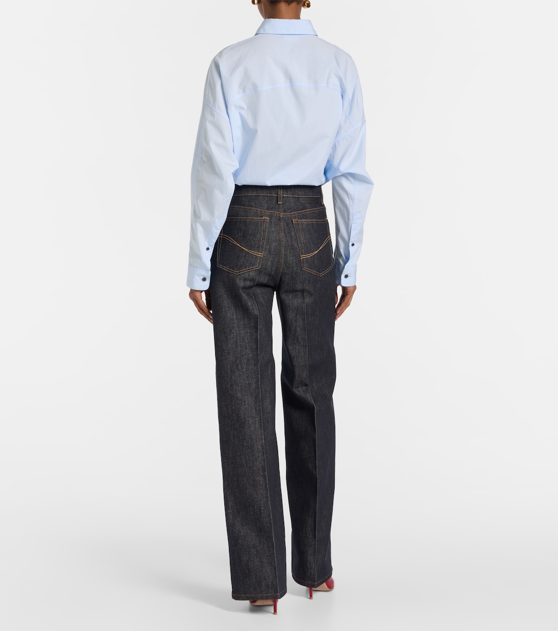 Джинсы с широкими штанинами средней посадки Stella McCartney, Raw Blue Denim — фото 3
