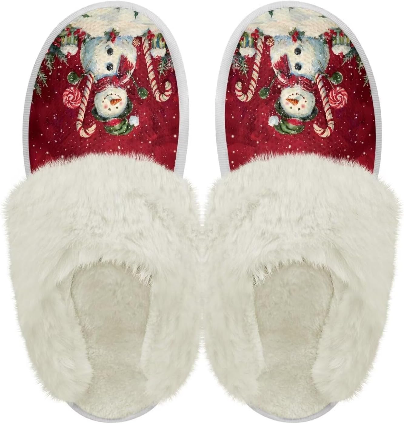 

Хлопковые тапочки PJHEQOXE с пушистыми краями, домашние тапочки для дома и улицы, хлопковые тапочки унисекс, Candy Snowman