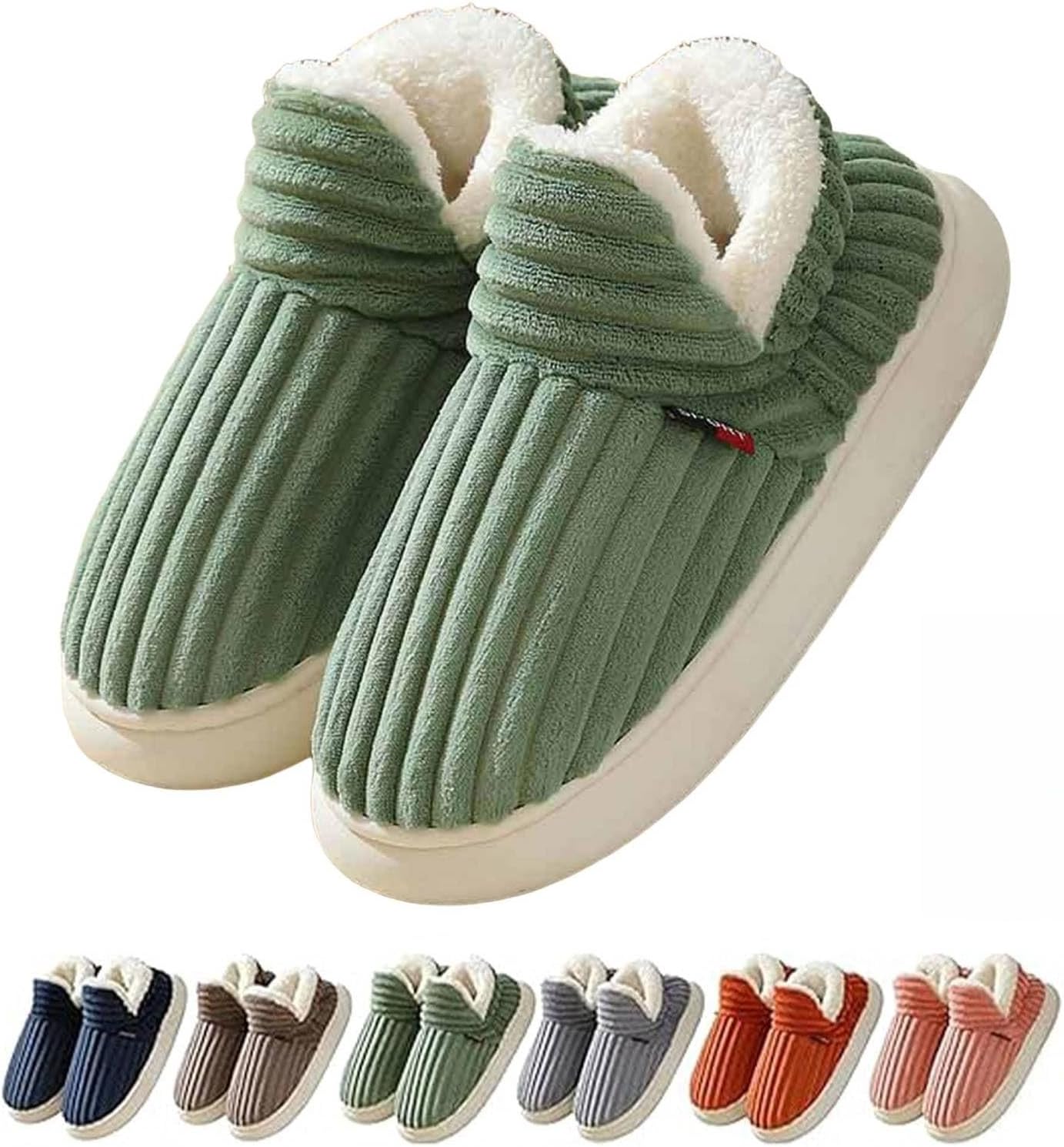 

Зимние домашние тапочки для женщин, уютные плюшевые тапочки с флисовой подкладкой, мягкие и пушистые с нескользящей подошвой, теплая обувь для дома и улицы для холодной погоды для женщин и мужчин Flteuds, зеленый
