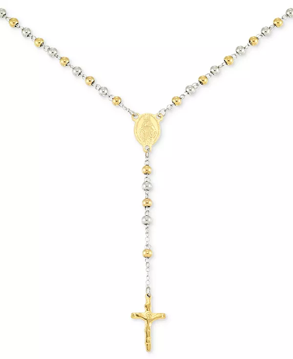 

Ожерелье-Лариат из бисера и креста длиной 24 дюйма из нержавеющей стали с желтым ионным покрытием Legacy For Men By Simone I. Smith, two-tone