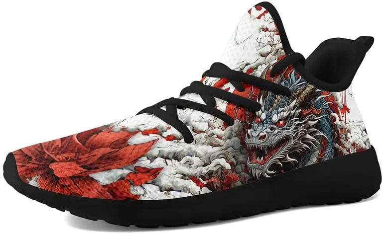 

Мужские динамичные кроссовки для бега по дорогам с принтом дракона, легкие прогулочные кроссовки с мифическим дизайном, черные стильные теннисные туфли AWSOLE, черный/красный