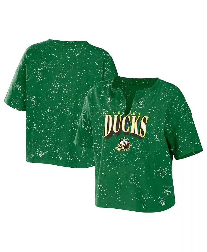 

Женская зеленая укороченная футболка с вырезом и вырезом Oregon Ducks Bleach Wash Splatter Wear By Erin Andrews