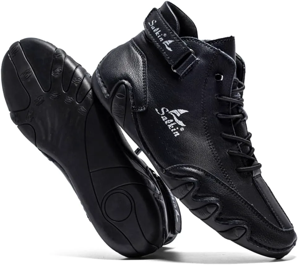 

Мужские повседневные кожаные модные кроссовки, ботинки-чикка на щиколотке, мокасины на легкой подошве, для ходьбы и вождения Abborora, черный