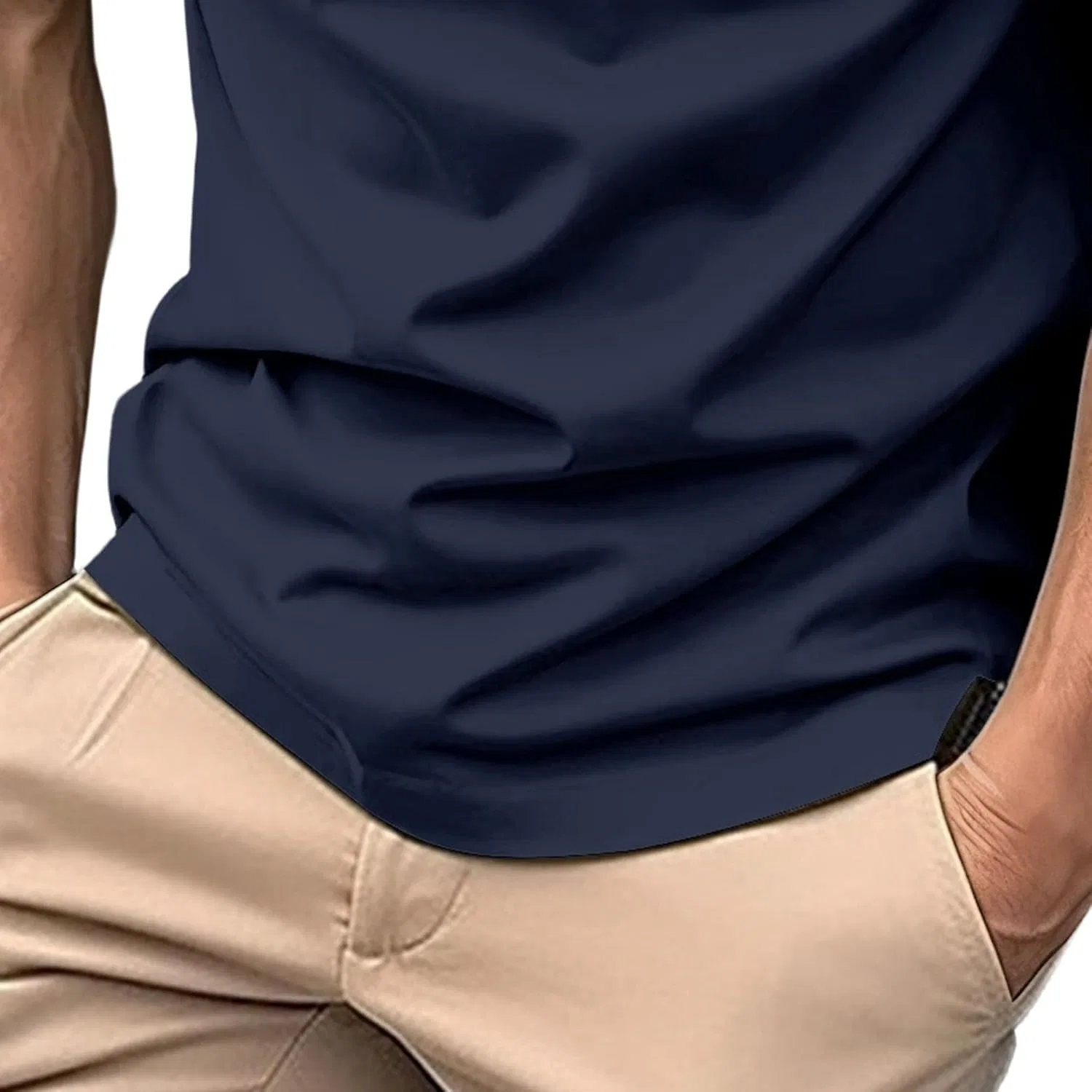 Мужское поло slim fit с контрастной отделкой воротника и манжет, Navy Blue — фото 2