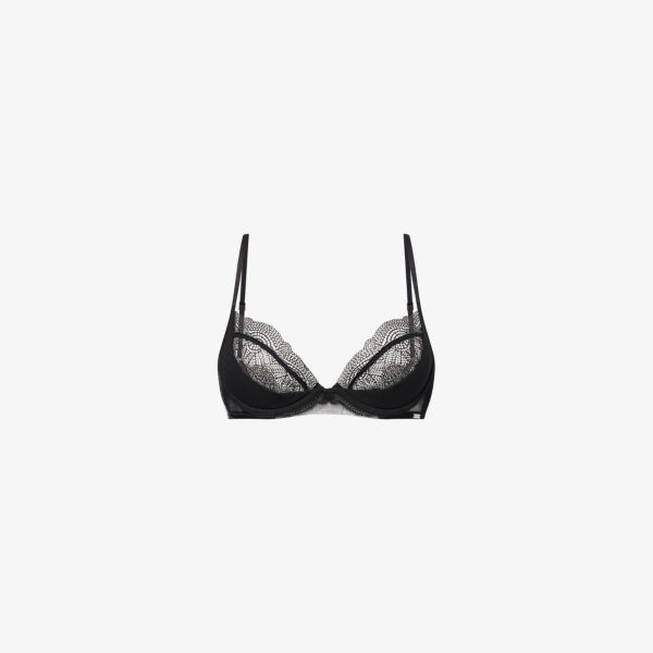 

Черное кружевное плетеное бра с геометрическим узором Calvin Klein, черный