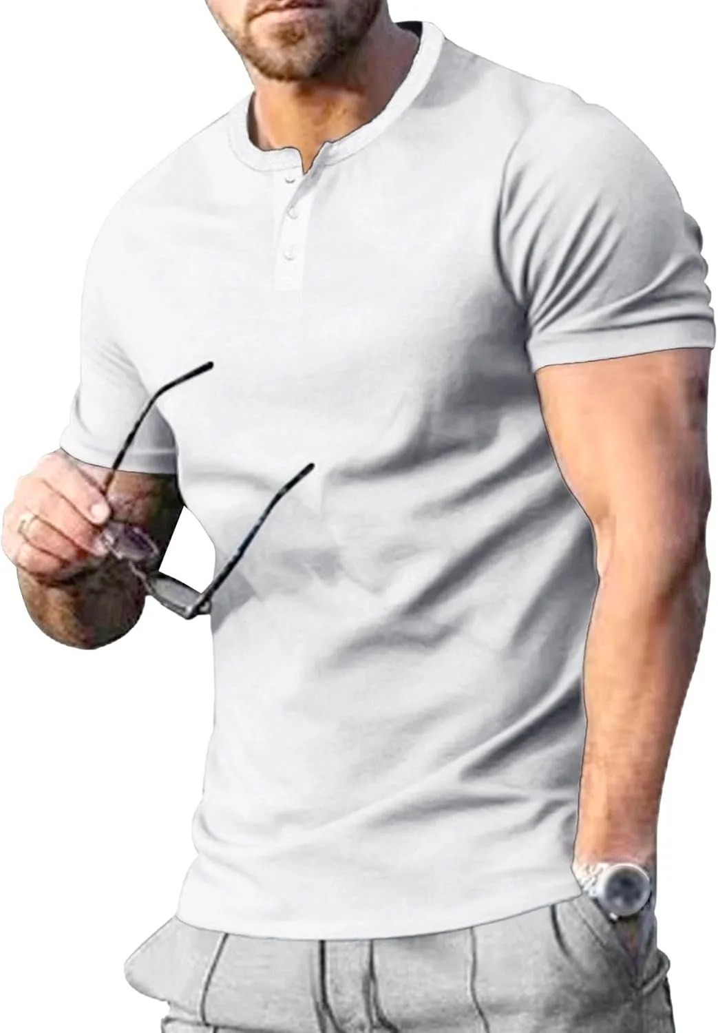 

Мужская футболка хенли slim fit с круглым вырезом, дышащая и легкая Maiyifu-GJ